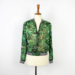 Juicy Couture semi sheer jungle leaf camouflage bomber jacket size Small